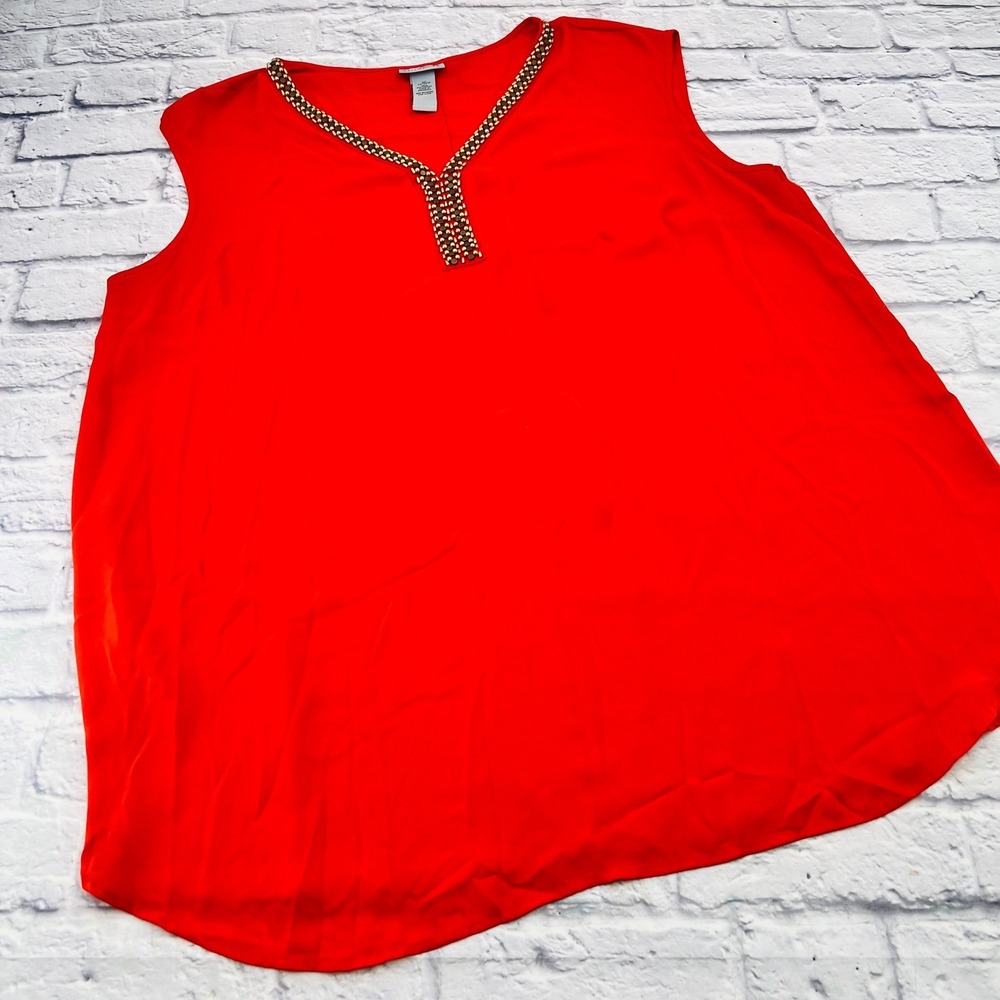 Catherines Orange Beaded V Neck Sleeveless Plus Size Tank Top Blouse 22W 24W
